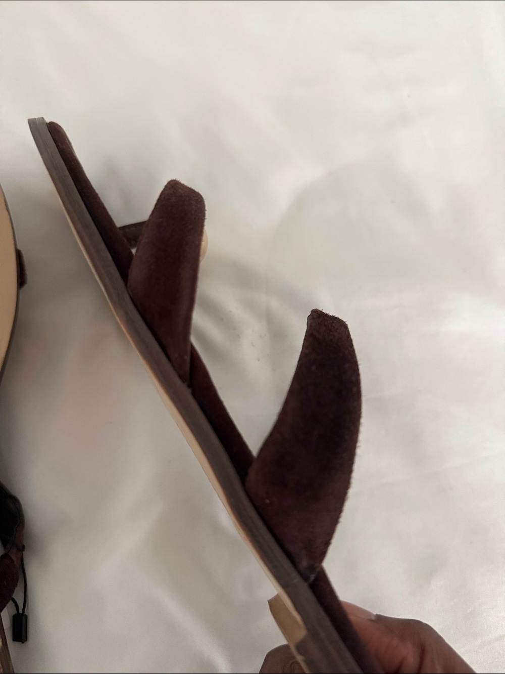 Jason Wu Brown Genuine Leather Suede Gold Toe Ring Flat Sandals Size 10 NWT - Picture 6 of 8